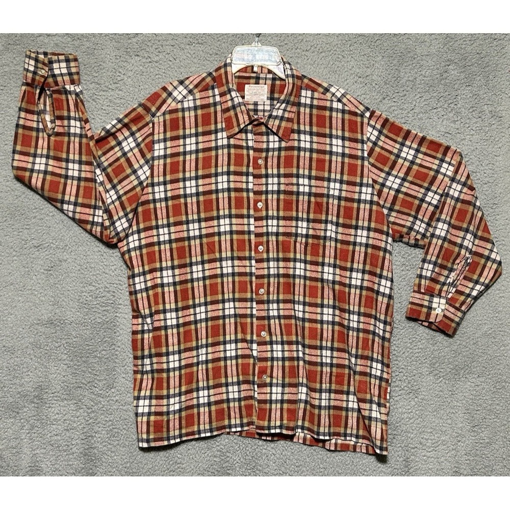 Vintage Mens 2X Sovereign Flannel‎ Shirt Rust Brown Long Sleeve Cotton USA Made
